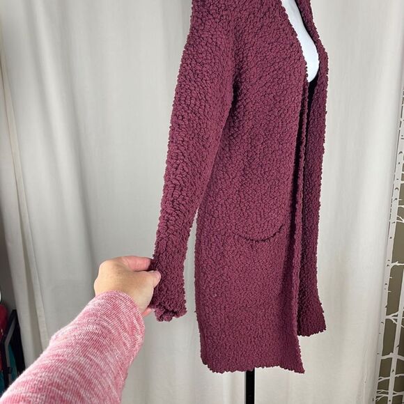 Merokeety Plum Purple Popcorn Chenille Loose Knit Longline Open Front Cardigan S - Picture 3 of 5